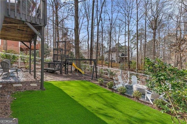 view of yard with a playground