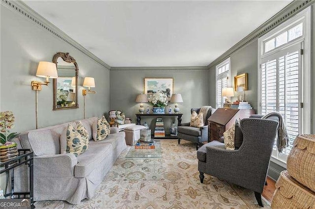 living room featuring ornamental molding