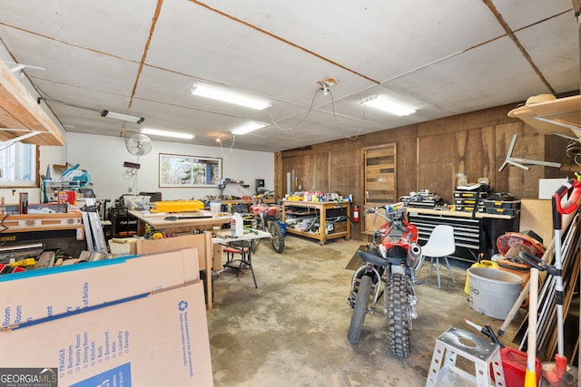 garage featuring a workshop area