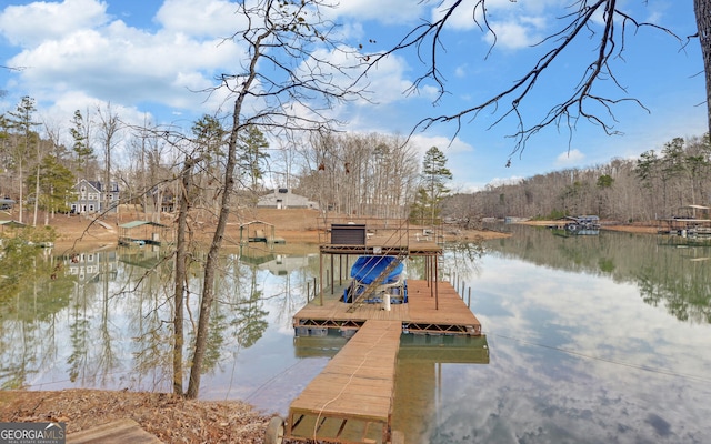 view of dock with a water view