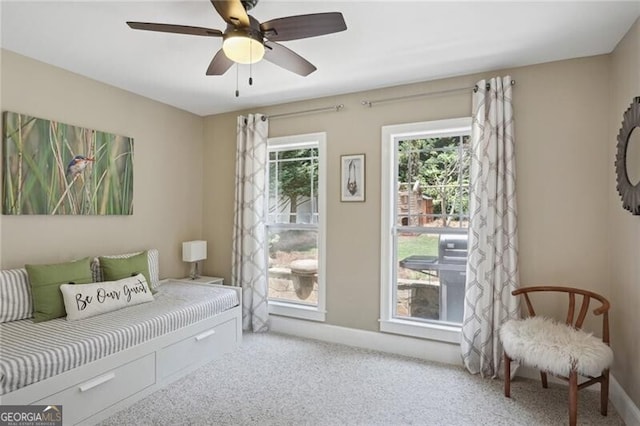 bedroom featuring carpet and ceiling fan