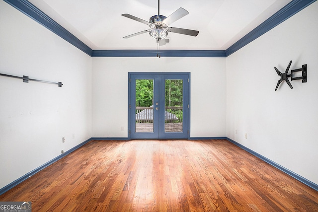 2753 Jubilee Ter, Bethlehem, GA 30620 - unfurnished room with french doors, ceiling fan, wood finished floors, and crown molding