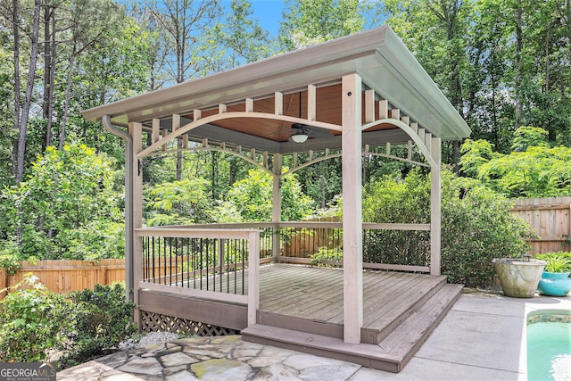 2753 Jubilee Ter, Bethlehem, GA 30620 - wooden terrace featuring ceiling fan and a gazebo