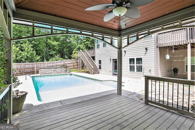 2753 Jubilee Ter, Bethlehem, GA 30620 - view of pool featuring a deck, stairs, ceiling fan, a fenced backyard, and a patio