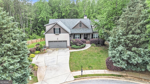 2753 Jubilee Ter, Bethlehem, GA 30620 - craftsman house with a chimney, an attached garage, driveway, a porch, and roof with shingles