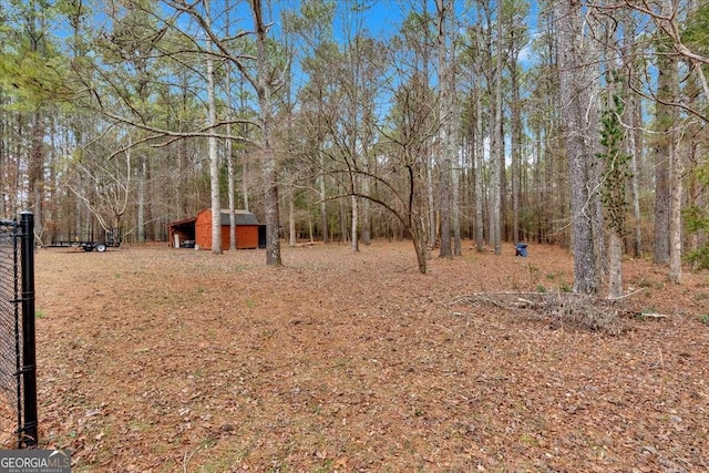 view of yard with a storage shed