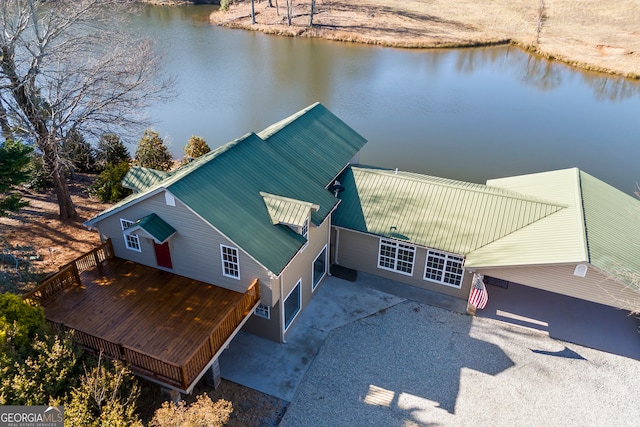 aerial view with a water view