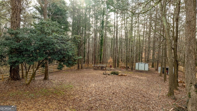 view of yard featuring a storage shed