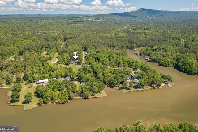 aerial view with a water and mountain view