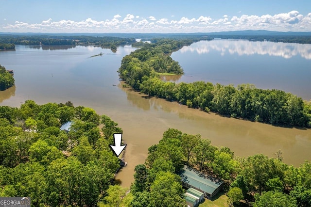 aerial view featuring a water view