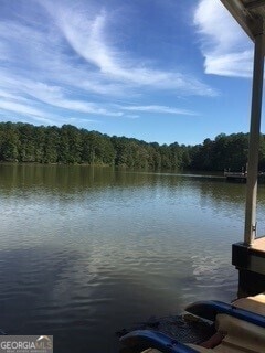 view of dock with a water view