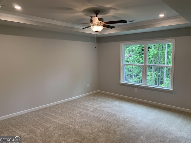 7406 Grand Reunion Dr, Hoschton, GA 30548 - spare room with a raised ceiling, baseboards, light carpet, a ceiling fan, and recessed lighting