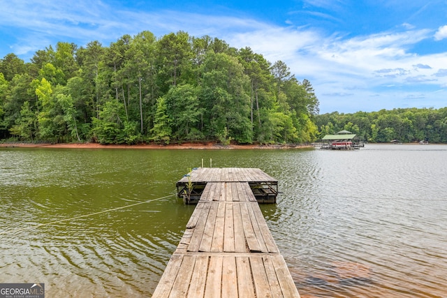 view of dock with a water view