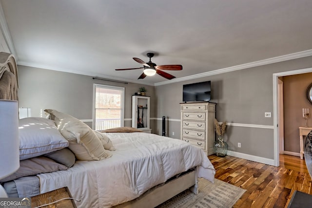 520 Long View Dr, Hiawassee, GA 30546 - bedroom with ornamental molding, wood finished floors, a ceiling fan, and baseboards