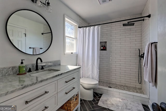520 Long View Dr, Hiawassee, GA 30546 - full bath with vanity, tiled shower, toilet, and tile patterned flooring