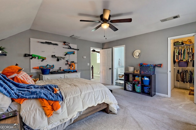 520 Long View Dr, Hiawassee, GA 30546 - bedroom with a spacious closet, carpet, ceiling fan, connected bathroom, and baseboards