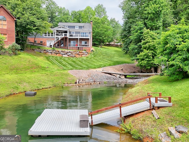 520 Long View Dr, Hiawassee, GA 30546 - dock area with a lawn, a water view, and stairs