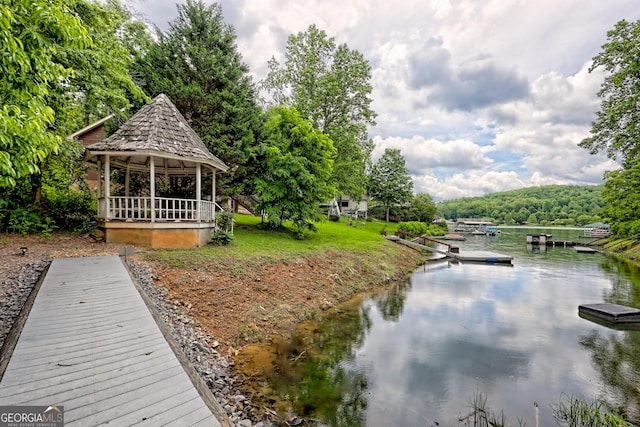 520 Long View Dr, Hiawassee, GA 30546 - dock area featuring a gazebo, a water view, and a wooded view