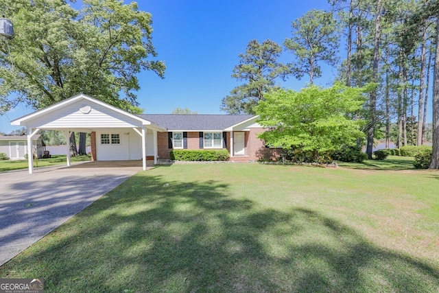 ranch-style house with a carport and a front yard