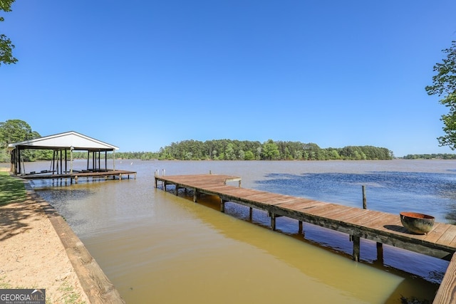 view of dock featuring a water view