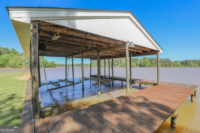 dock area with a water view