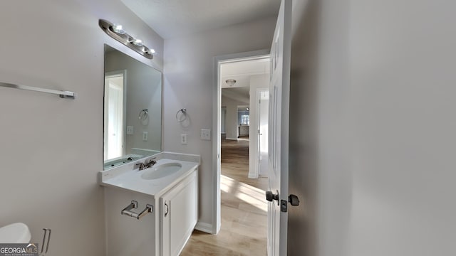 bathroom featuring vanity and hardwood / wood-style floors