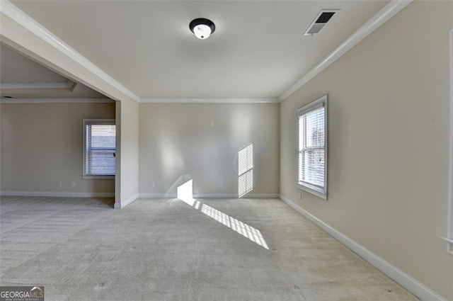 carpeted empty room with crown molding