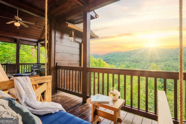 273 Deer Crest Hts, Blue Ridge, GA 30513 - deck at dusk with ceiling fan