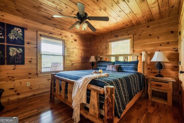 273 Deer Crest Hts, Blue Ridge, GA 30513 - bedroom featuring dark wood-type flooring, wood ceiling, and wooden walls
