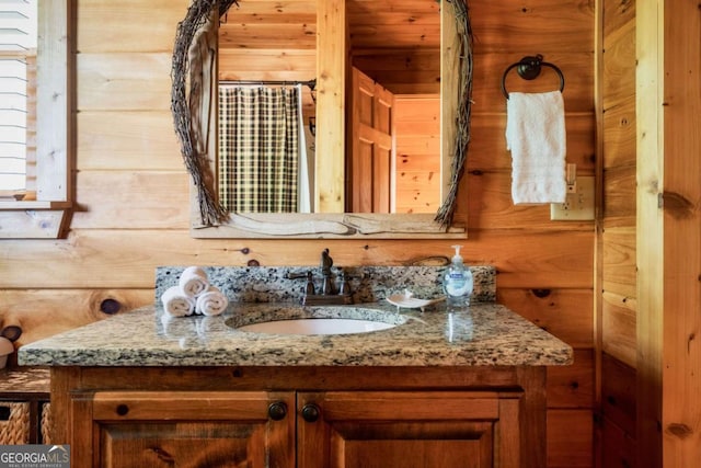 273 Deer Crest Hts, Blue Ridge, GA 30513 - bathroom featuring vanity and wooden walls