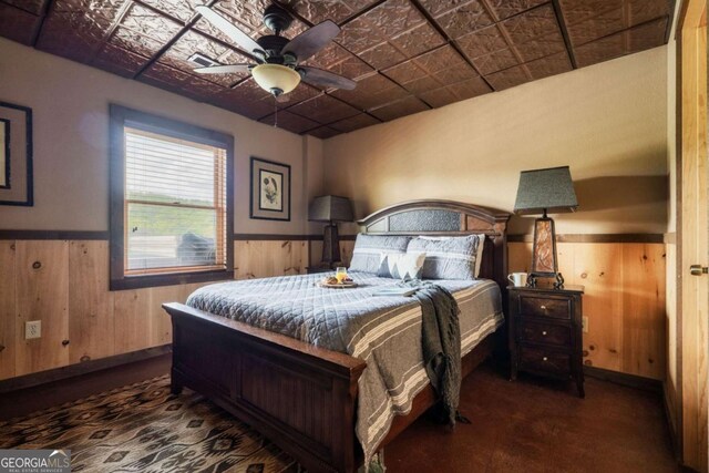 273 Deer Crest Hts, Blue Ridge, GA 30513 - bedroom with wooden walls and ceiling fan