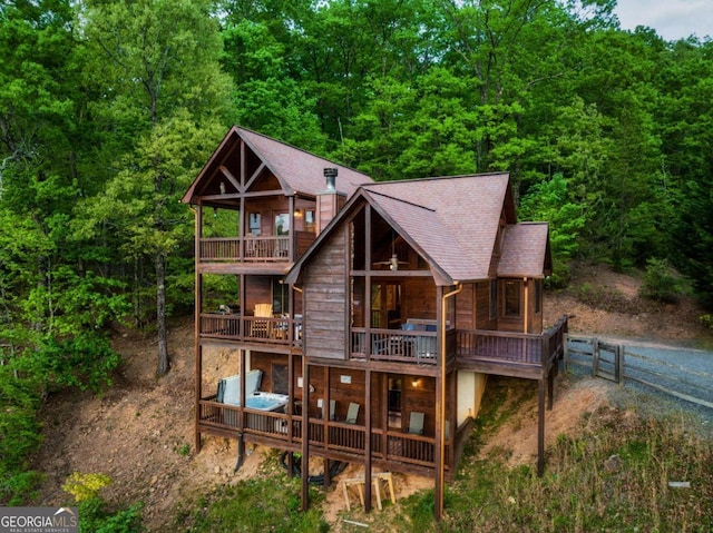 273 Deer Crest Hts, Blue Ridge, GA 30513 - rear view of house featuring a balcony