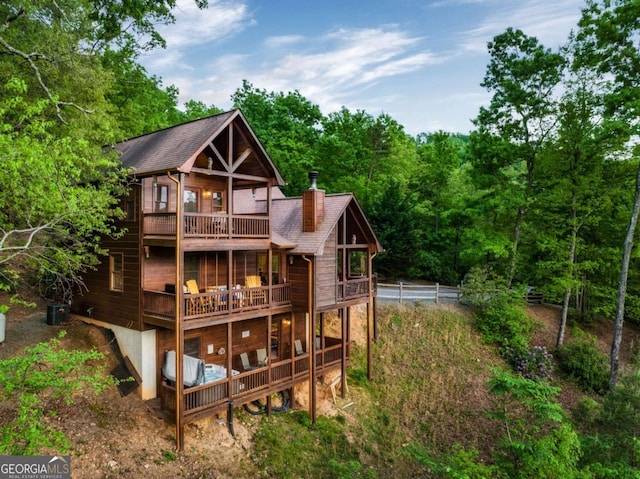 273 Deer Crest Hts, Blue Ridge, GA 30513 - rear view of house with a balcony and central air condition unit