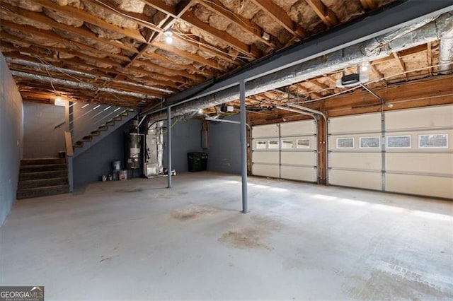 basement with heating unit and water heater