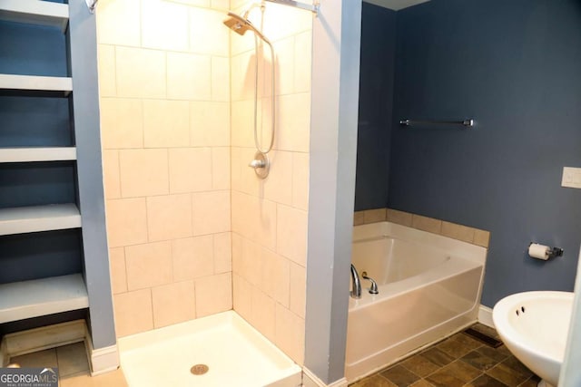 bathroom featuring plus walk in shower