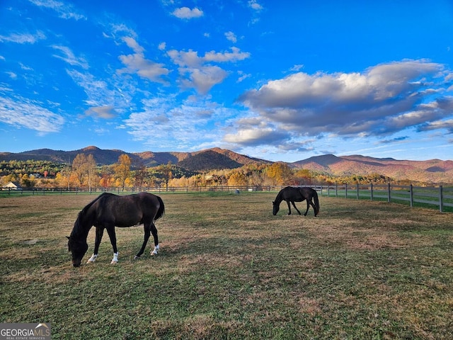 mountain view featuring a rural view