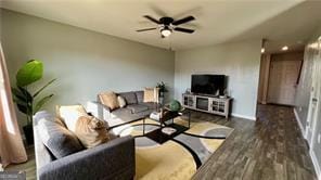 720 Dove Tree Ln, Social Circle, GA 30025 - living room featuring dark hardwood / wood-style flooring and ceiling fan