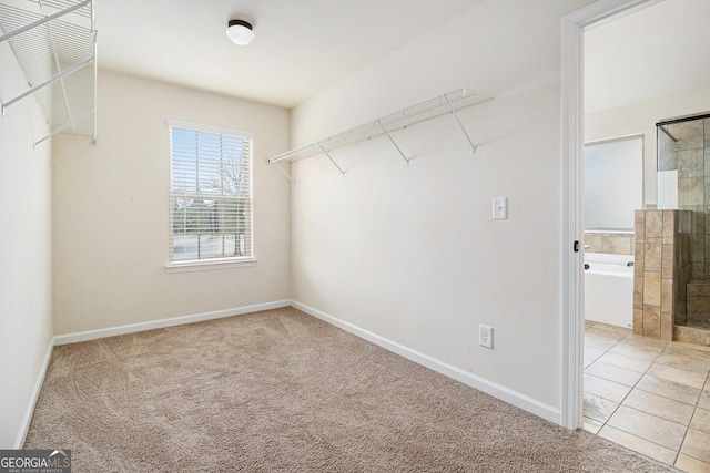 spacious closet with light colored carpet