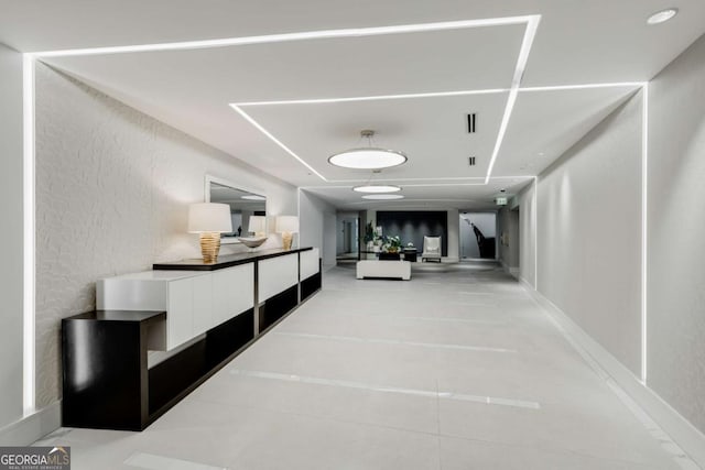 hallway with a textured wall