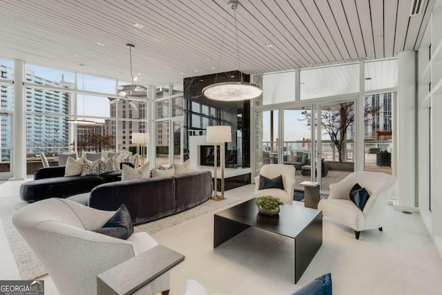 building lobby featuring a city view