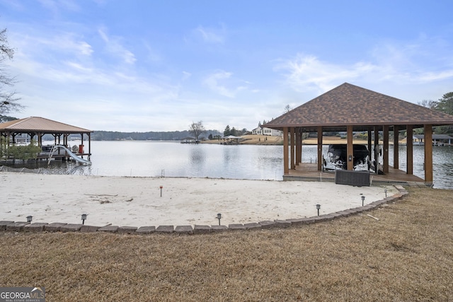 view of dock with a water view