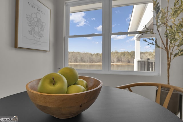 interior space featuring a water view and a wealth of natural light