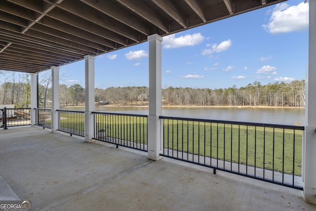 view of patio / terrace featuring a water view