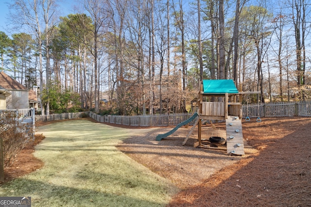 view of play area featuring a lawn