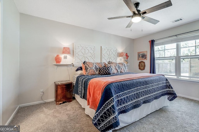 bedroom featuring carpet flooring and ceiling fan