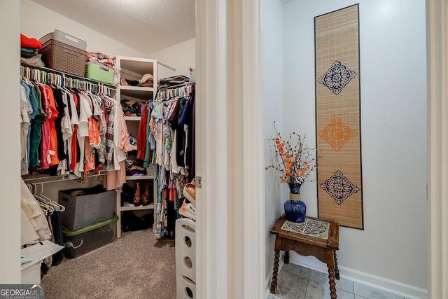 spacious closet with light carpet