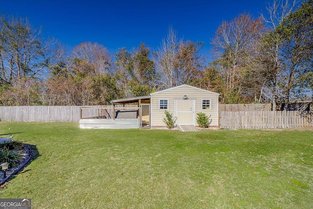 view of yard with a storage shed