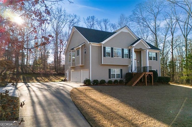 split foyer home featuring a garage