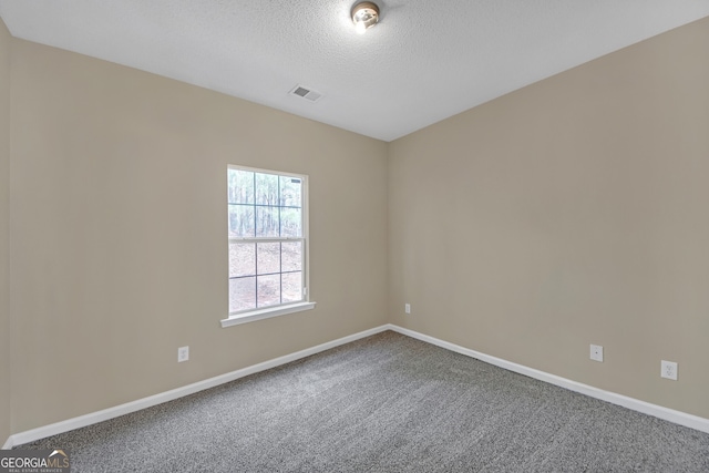 carpeted spare room featuring a textured ceiling