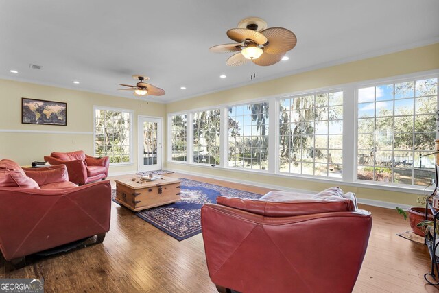 64 Lake No No Rd, Midway, GA 31320 - living room featuring hardwood / wood-style flooring and ceiling fan